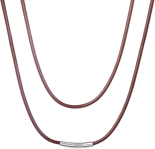 ChainsHouse Leather Necklace Braided Rope Chain 316 Stainless Steel Clasp 2/3mm -16 18 20 22 24 26 28 30 in Waterproof Black Brown Red Cord Chain for Men Women