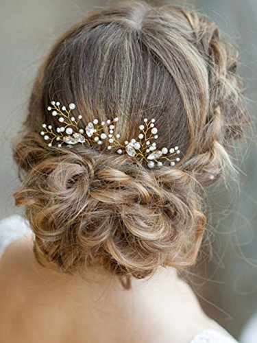 Yean Gold Bridal Hair Pins Set, Wedding Flower Hair Pin for Women and Girls (Set of 2)