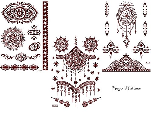 3 Bögen BRAUNE HENNA TATTOOS Set B1 Fake Flash Tattoo Flash Tattoos