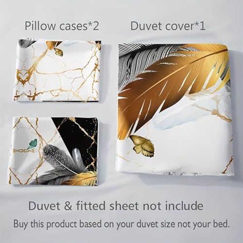 Housse de couette design plumes de marbre effet bronzant - 3