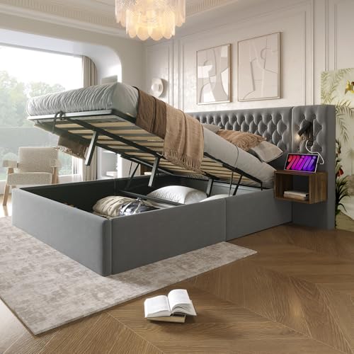 Design vintage di alta qualità: il letto ha due testiere effetto legno, rivestite in classico tessuto di velluto grigio, morbido e confortevole, e la collisione visiva con le testiere effetto legno sottolinea il gusto unico del Premium Vintage.