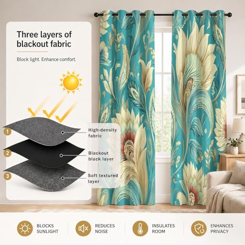 Rideau isolant thermique opaque à fleurs pour bloquer le froid - 6