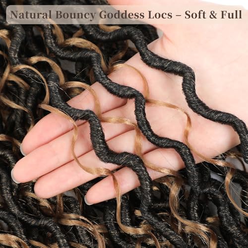 Image of 8 Packs Curly Boho Braids Faux Locs Crochet Hair, 14 Inch Goddess Locs