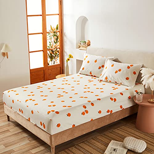 Lamejor Bed Sheet Set Queen Size Orange Tangerine Pattern With 14” Deep Pockets 4 Piece - 1 Flat Sheet, 1 Fitted Sheet, 2 Pillow Cases #TOP1