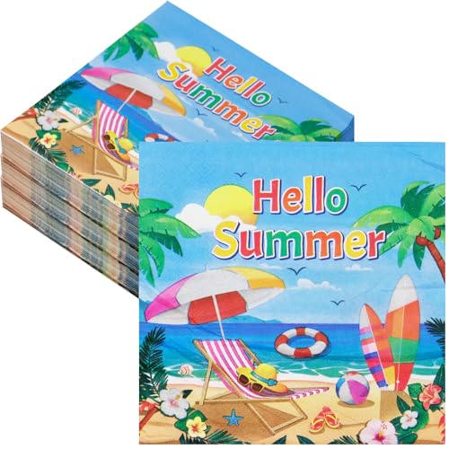 Decodinli 50 PCS Summer Beach Party Paper Napkins Beach themed Disposable Napkins Beach Birthday Party Decorations Summer themed Party Napkins