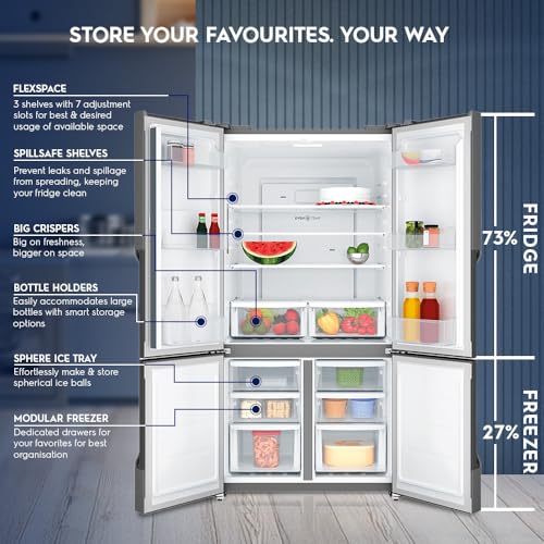 Image of Electrolux 564L Inverter French Door 4 Door Side by Side Frost Free Refrigerator, Bottom Mount Freezer, GreenZone Technology, EvenTemp, UltimateTaste 700, EQE5600B-S, Brush Neutral Steel