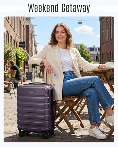 Image of LIGHT FLIGHT Carry On Luggage 22x14x9 Airline Approved, Expandable Carry On Suitcases with Wheels, Lightweight Luggage, Durable Hard Shell 20 Inch Rolling Suit Case for Men Women Travel, Lilac Purple