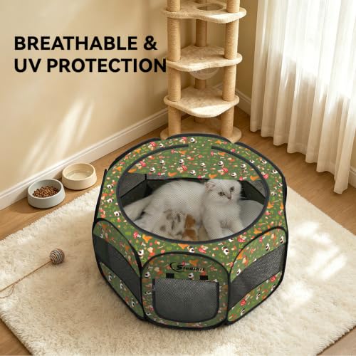 Image of Siedihit Dog Cat Playpen, Puppy Pet Playpen Indoor for Small Dog Crate Tent Cage Outdoor, Portable Pop Up Dogs Enclosure Kennel with Carrying Case for Dogs /Cats /Rabbits (Cottagecore, Small)