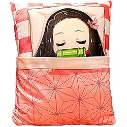 Heionia Demon Anime Personaje Nezuko Cojín Felpa Suave Doble Cara Cama Dormitorio Sofá Salón Cojín lumbar Cojín Decorativo Cumpleaños Regalo para Amigos Familia Compañeros (Rosa)