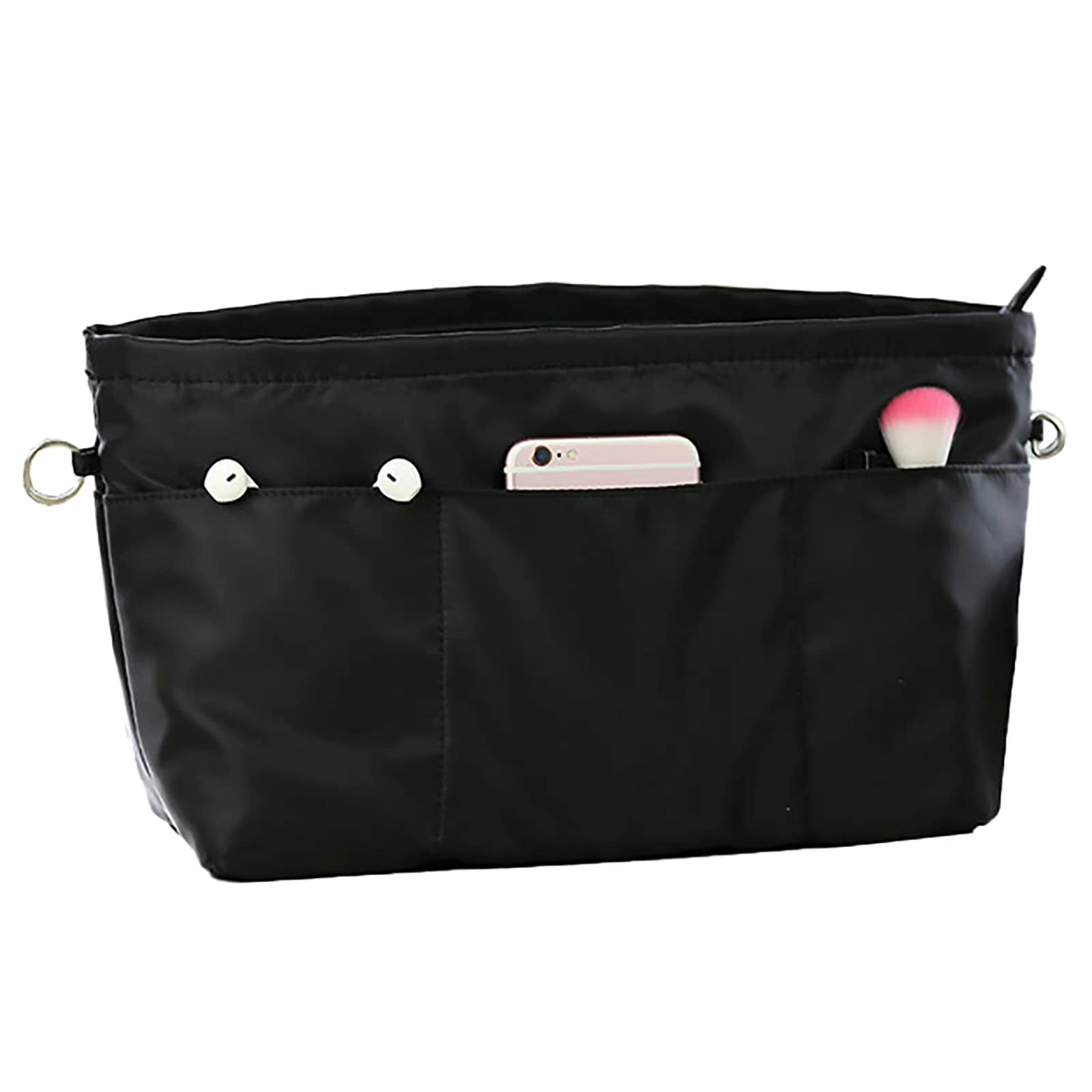 Bag in Bag Organizer with zipper Nylon fabric for women Handbags & Totebag beige for Makeup, Cosmetics, Toiletries, Accessories, Brushes Color-C L