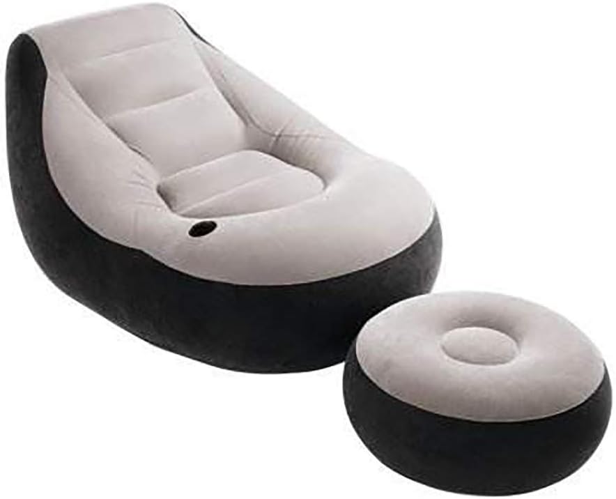 68564EP Ultra Lounge Inflatable Chair: Built-in Cupholder – Ottoman Foot Rest – 2-in-1 Valve – Flocked Construction – 220lb Weight Capacity