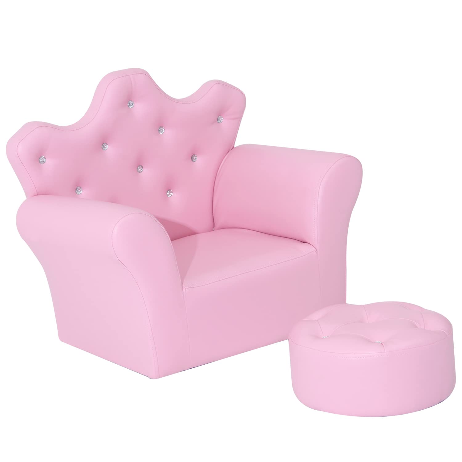 HOMCOM Kindersofa mit Ottomane, Kindercouch Prinzessinnen Kindercouch Mini Couch für Kuschelecke, Kinderzimmer, Spielzimmer, Schlafzimmer, Rosa