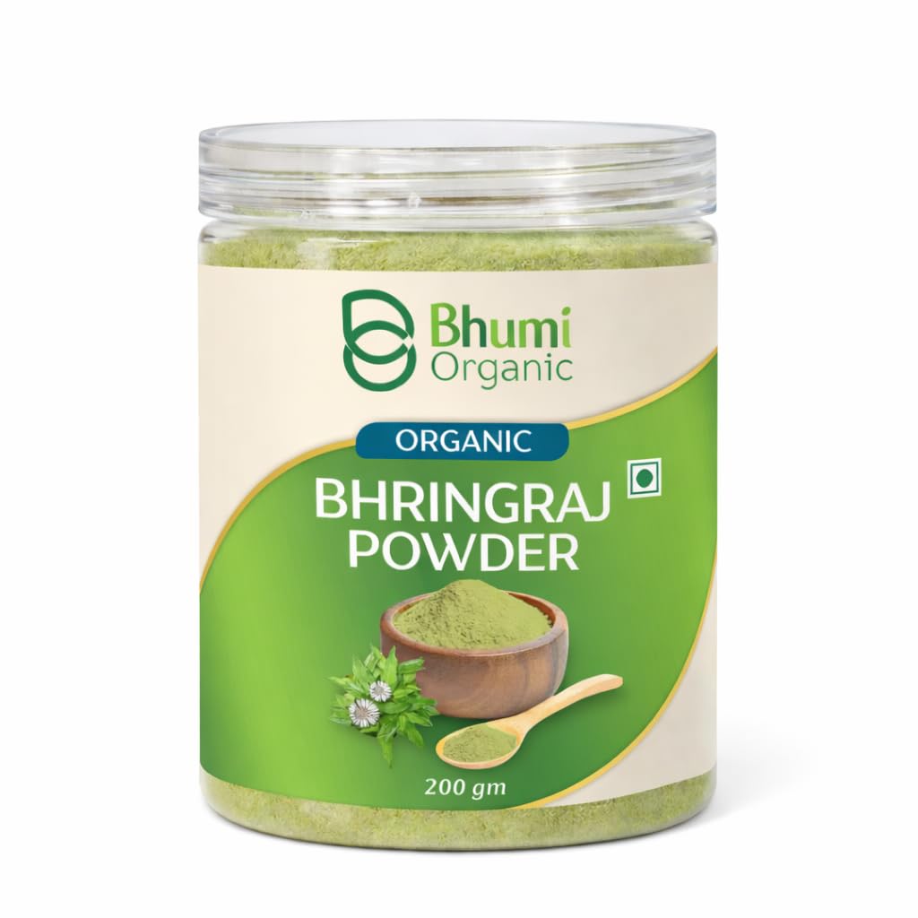 Bhumi Organic Natural Bhringraj Powder for Hair Growth (200 Grams) | Powder Form, For Hair Mask, 100% Pure and Natural, No Chemical, No Preservatives