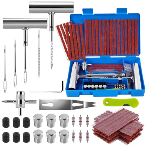 ANVINKU 58PCS Tyre Repair Kit Car Heavy Duty Puncture Repair Kit Car Tubeless Tyre Repairs Kits for Motorcycle Truck Van Tractor