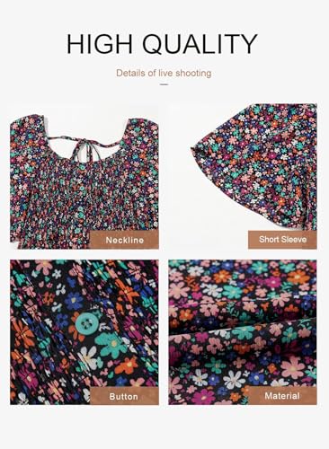 Image of Dokotoo Womens Dresses 2025 Square Neck Tie Backless Summer Dresses Cap Sleeve Floral Buttoned Empire Waist Maxi Dress