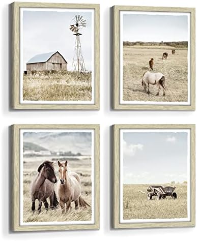 Farmhouse Wall Art Barn Picture: Rustic Framed Country Horse Print Decor Living Room Bedroom Modern Farm Landscape Old Truck Painting Vertical Nature Scene Countryside Animal Tractor Artwork for Home