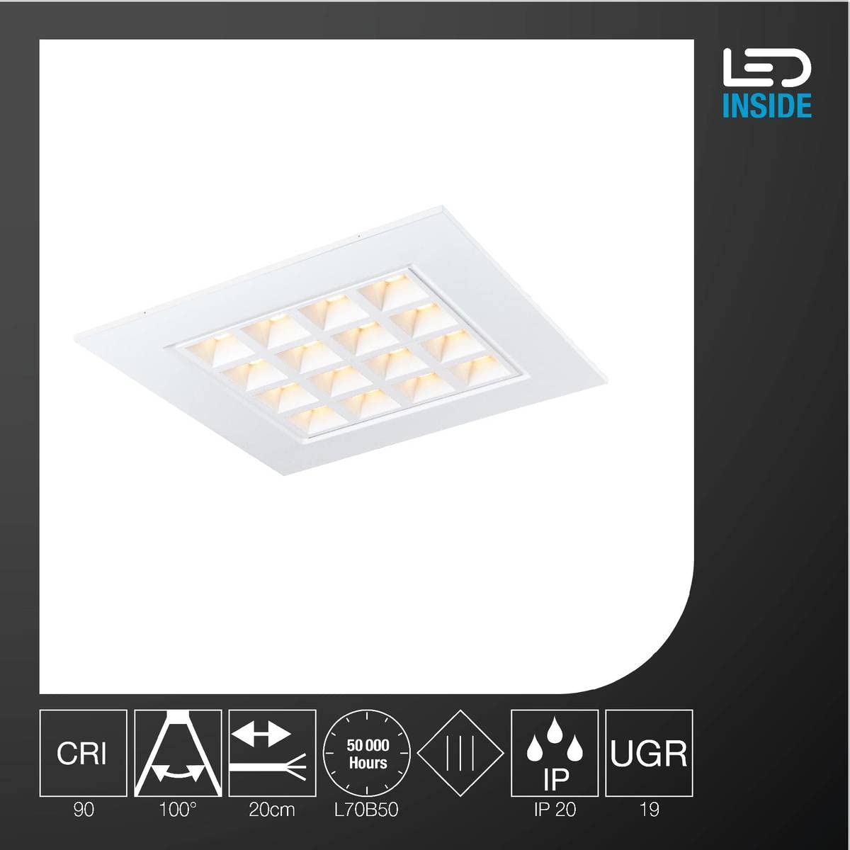 SLV Wpuszczana lampa sufitowa SLV PAVANO 620x620 / spot LED, lampa projektorowa, reflektor sufitowy, lampa sufitowa, lampa wpuszczana, oświetlenie wewnętrzne / 3000K 3200lm biała 100 stopni