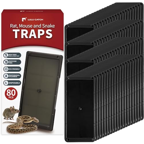 Image of LULUCATCH Sticky Mouse Trap, 80 Pack Large Glue Traps, Pre-Baited Heavy Duty Non-Toxic Bulk Glue Boards Mouse Traps Indoor for Mice, Snakes, Rat, Insects, Cockroaches & Spiders, Pet Safe Easy to Use