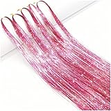 Pink Hair Tinsel 47 Inches 1000 Strands Glitter Tinsel Hair Extensions for Women and Girls, Sparkling Shinny Fairy Hair Accessories for Christmas New Year Halloween Cosplay Party