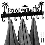 Capoda Pool Towel Rack Metal Towel Hooks Wall Mounted Towel Holder Beach Towel Hook Rack Summer Pool Towel Holder with 8 Hooks for Storage Bath Towel, Robe Swimsuit, Coat, Bags, Phone, Keys(Black)