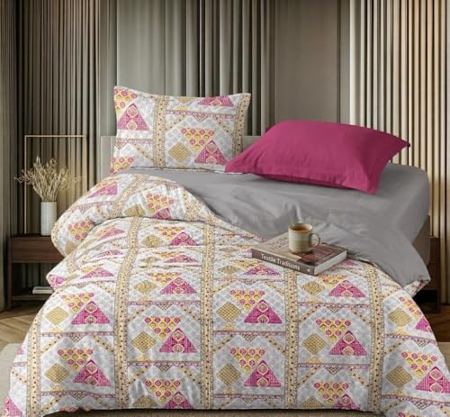 Image of FRESH FROM LOOM Cotton King Size Bedsheet 108x108 Super King, 100% Pure Cotton Bed Sheet with 2 Pillow Covers, 240 TC Soft Breathable | Perfect for Home Decor, PurplePink, Size- 108x108 inch