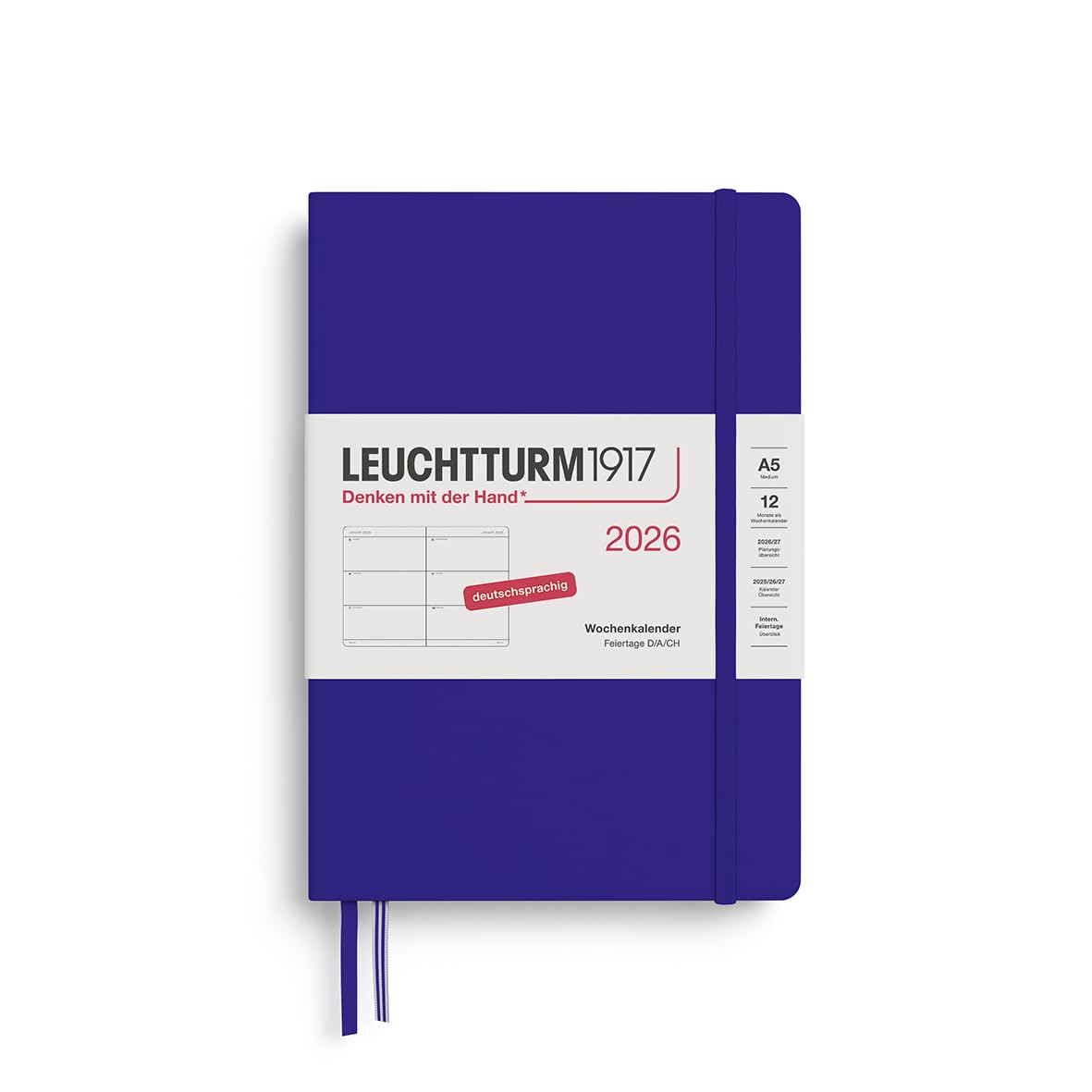 LEUCHTTURM1917 372532 Weekly Planner Medium (A5) 2026, 12 Months, Ink, German