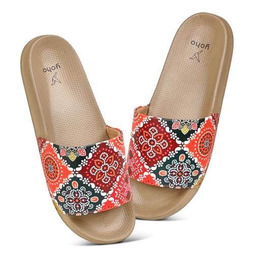 Image of YOHO Tropica Printed Comfortable Women Slides | Stylish Rainy Footwear & Waterproof Monsoon Sandals | Soft Inner Lining On Strap