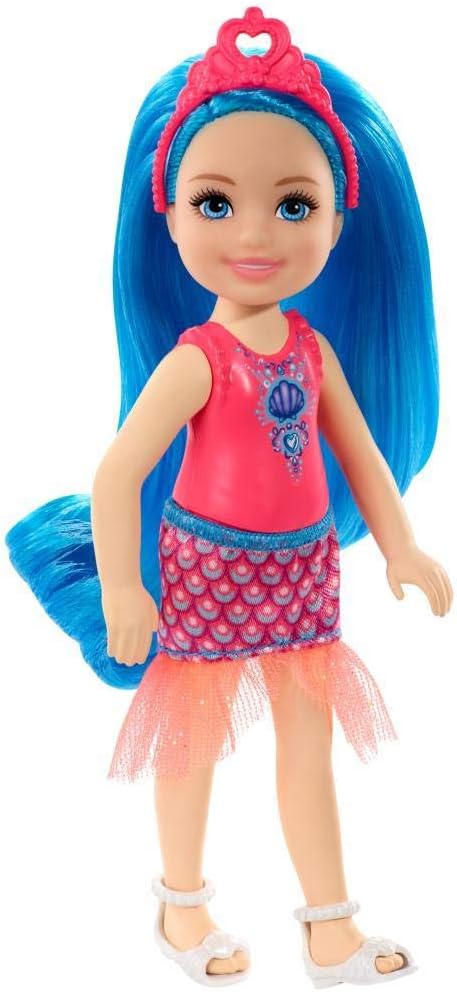 Barbie Dreamtopia Chelsea Sprite Doll, 7-inch, with Blue Hair Wearing Fashion and Accessories, Multi (GJJ94)
