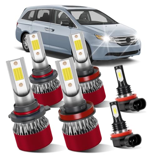 LSLIGHT Light Bulbs Fit for Honda Odyssey 2011 2012 2013 2014 2015 2016 2017 2018 2019 2020 9005 High Beam H11 Low Beam H11 Fog Light White LED Light Bulbs 6PCS/1PACK Brightness 300% with Fan