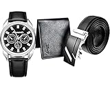 Souarts Herren Geschenkset mit Armbanduhr Männer Geldbörse Gürtel Sonnenbrillen Auto Schlüsselanhänger Geschenk Set für Herren