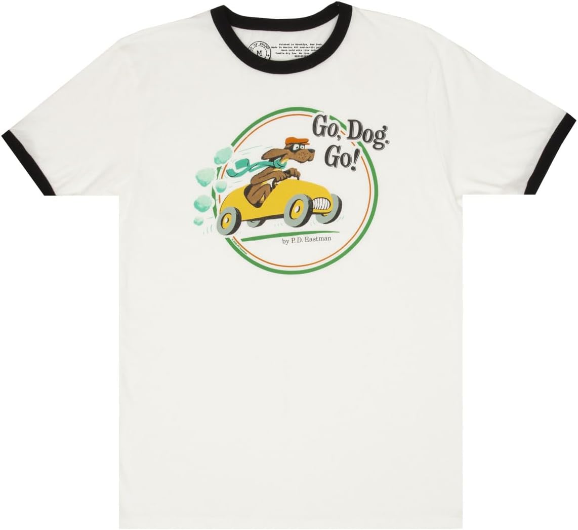 Go, Dog, Go (P.D. Eastman) Adult T-Shirt - Unisex Ringer Shirt for Book Lovers and Dr. Seuss Fans