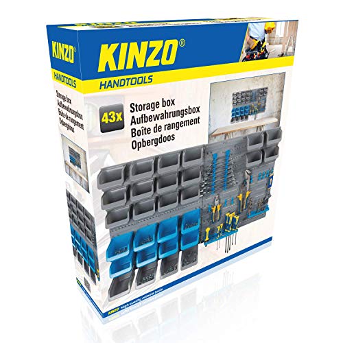 Kinzo - Formwand - 43 Teile - Handlich Ablagefächer - Haken und Racks, Grau, Blau