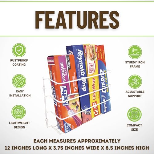 Evelots Kitchen Wrap Organizer - Hold up to 4 Plastic, Foil, Paper, Wax - Cabinet Door, Wall Rack Basket - Sandwich, Freezer, Food Bag Storage - Laundry Supplies - Plastic Coated Metal