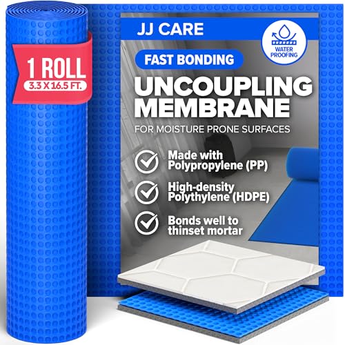 Uncoupling Membrane for Tile Floors 54 Sq.Ft Roll 3.3 ft x 16.5 ft Blue Waterproof Underlayment with Crack Isolation