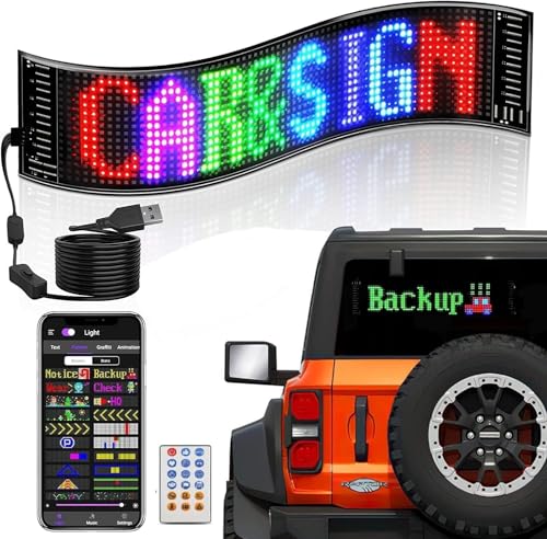 Image of AutoBizarre Flexible Waterproof DIY Customizable LED Matrix Panel Display Screen Sign Board with Mobile Application and Remote Control for Cars, Home, Office, Shops etc (Multicolor, Medium- 35x10 Cm)