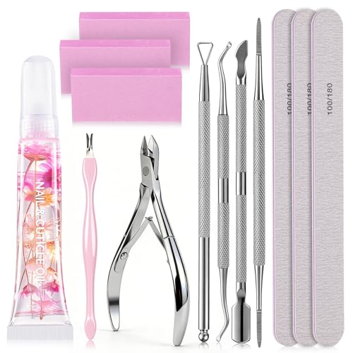 Image of MelodySusie Cuticle Trimmer with Cuticle Pusher, Nail File and Buffer Blocks,Portable Cuticle Oil and Ingrown Toenail Removal Tool,Cuticle Remover Kit 13Pcs