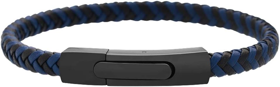 Geoffrey Beene Men's Braided Genuine Leather Fashion Bangle Bracelet with Stainless Steel Clasp