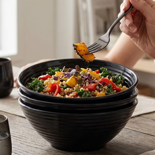 Image of Melamine Serving Bowls | Multipurpose Bowl Set | Mixing & Serving Bowls | Unbreakable, Lightweight, Food-Grade, Dishwasher Safe | Set of 3 (1000 ML Each) (Black)