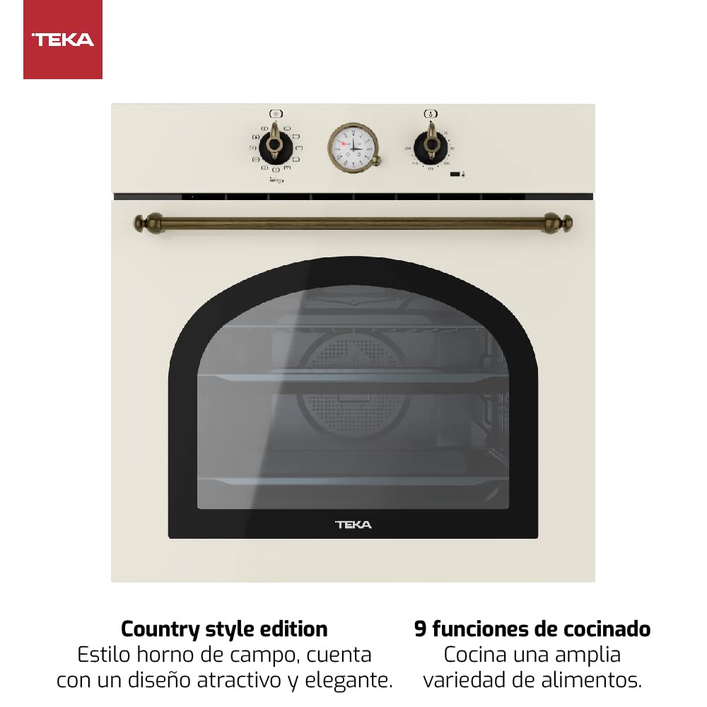 Teka HRB 6300 VN - Horno Multifunción SurroundTemp de 60 cm, Country Style Edition, 9 Funciones de Cocinado, Reloj Analógico con Programador, Color Vainilla