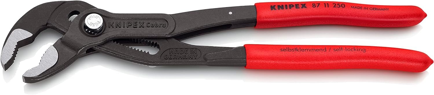 KNIPEX Cobra...matic Szczypce nastawne do rur w opakowaniu z zawieszką fosforanowana, szara pokryte antypoślizgowym tworzywem sztucznym, 87 11 250 SB