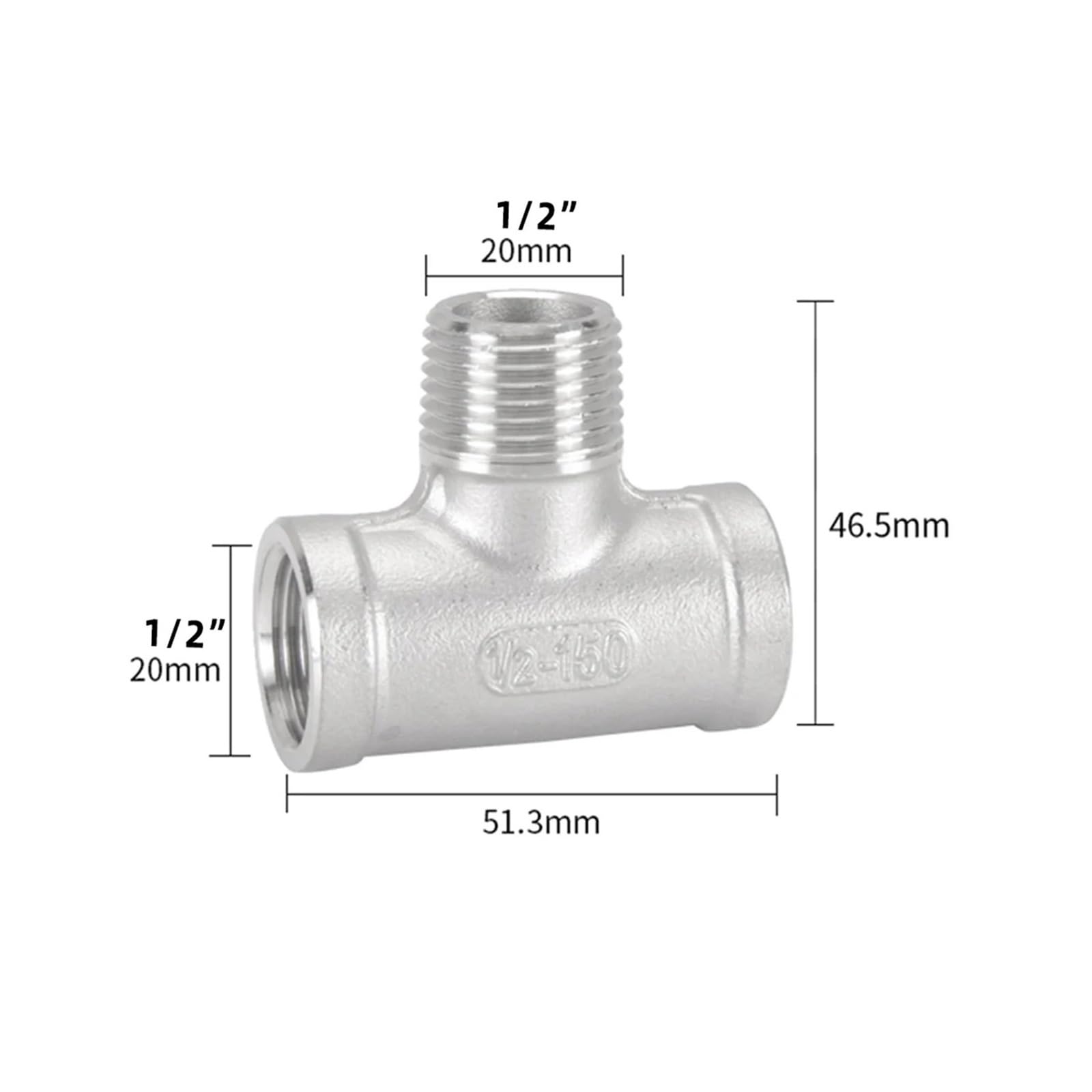 Raccordo A T 3 Vie Femmina BSP Da 1/4" In Acciaio Inox 304, Per Tubi Acqua, Pressione Max 150 PSI