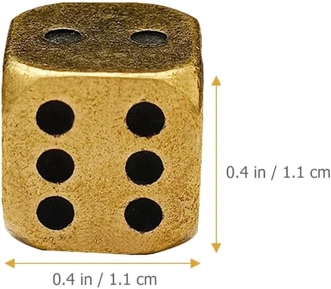 LOGOFUN 6pcs Solid Brass Dice Metal Dice Tables Board Game Props Small Craft Party Supply 1.10X1.10X1.10cm/0.43X0.43X0.43in