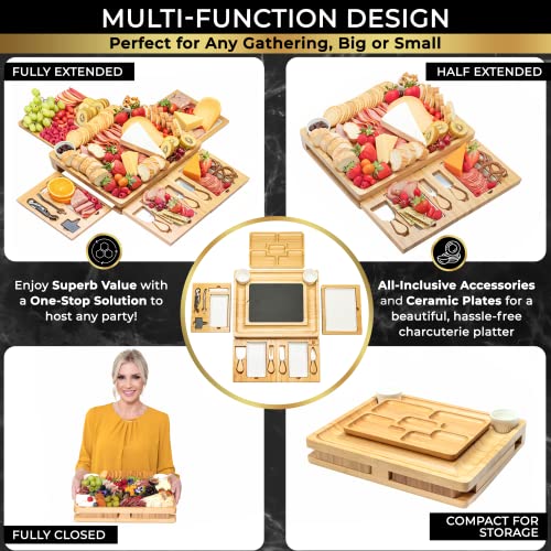 Marvelhaus Large Cheese Board Set With 21 Accessories - Swivel Design Bamboo Charcuterie Board And Cheese Platter - Kitchen Gadgets, Apartment Essentials, #TOP1