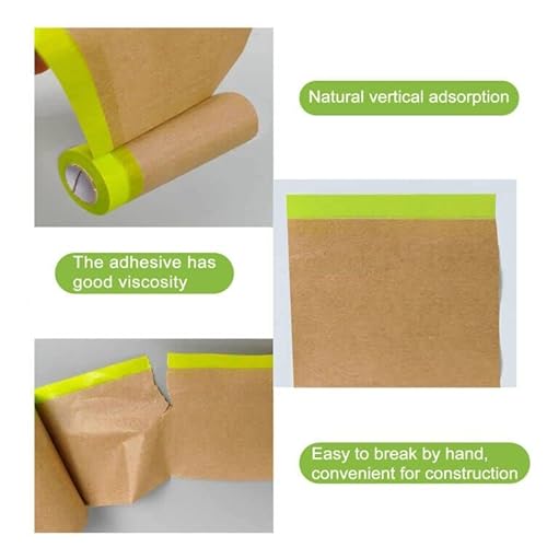 18Inx50Ft Masking Paper, Paint Masking, Automotive Paint Paper Roll With Tape, Tape And Drape For Painting, Assorted Paint Masking Paper For Car And Furniture，Waterproof Tear Resistant (2 Rolls) #TOP2