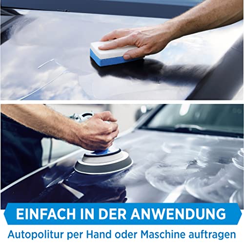 PRINOX Profi Autopolitur 500ml inkl. Polierschwamm für alle Lacke - Schwarz, Weiß, Buntlacke, Metalliclacke I Auto Politur mit Nanoversiegelung zum Kratzer entfernen - Made in DE