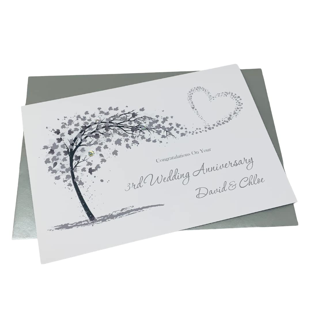 3rd Wedding Anniversary Card Personalised Leather 3 Years – SH 3 — image 1