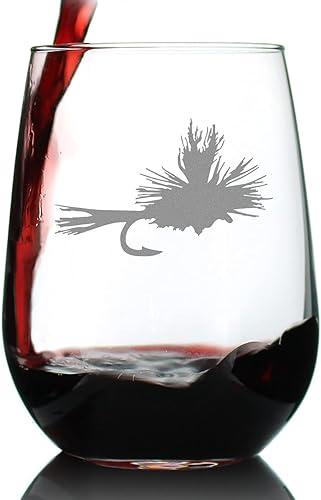 Fly Fishing Stemless Wine Glass - Unique Flyfishing Themed Gifts for Fishermen - Large 17 Oz Glasses