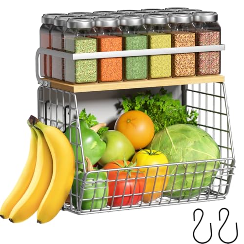 Magnetic-Shelf-for-Fridge-Wood-Top-Storage-Basket-Kitchen Magnetic Shelf for Fridge, Wood-Top Storage Basket, Kitchen - Image 1