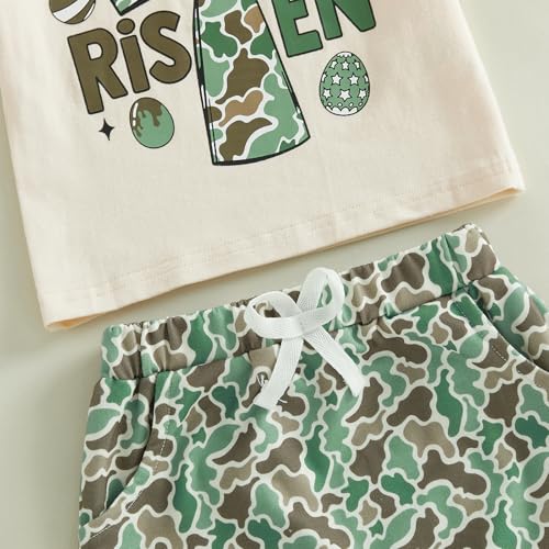 Image of Toddler Boy Easter Outfit Letter Cross Short Sleeve T Shirt Camouflage Shorts Set 2T 3T 4T 5T Summer Outfits