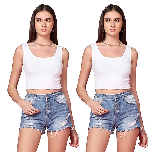 Image of TOPLOT Women's Solid Ribbed Round Neck Sleeveless Slim Fit Tank Top (5069)